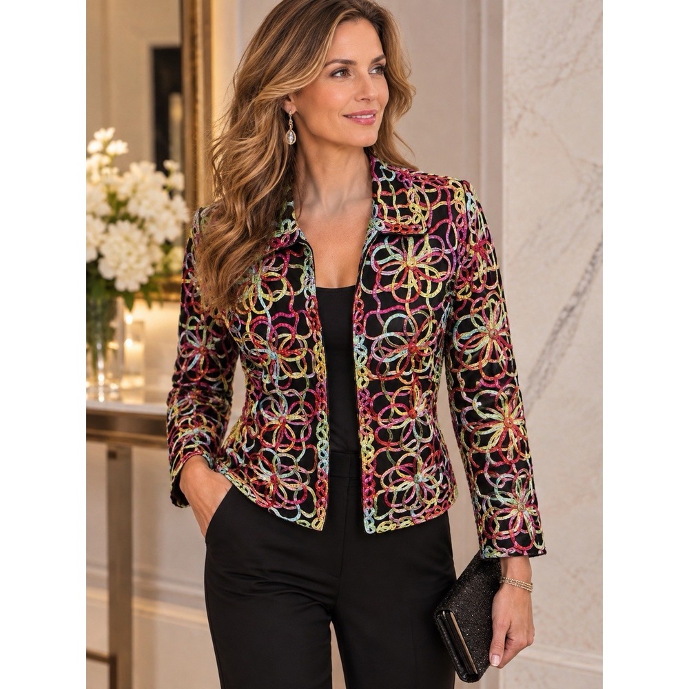 Y2K Casual Studio Soutache Embroidered Jacket  S Colorful Artsy Zip Party Boho